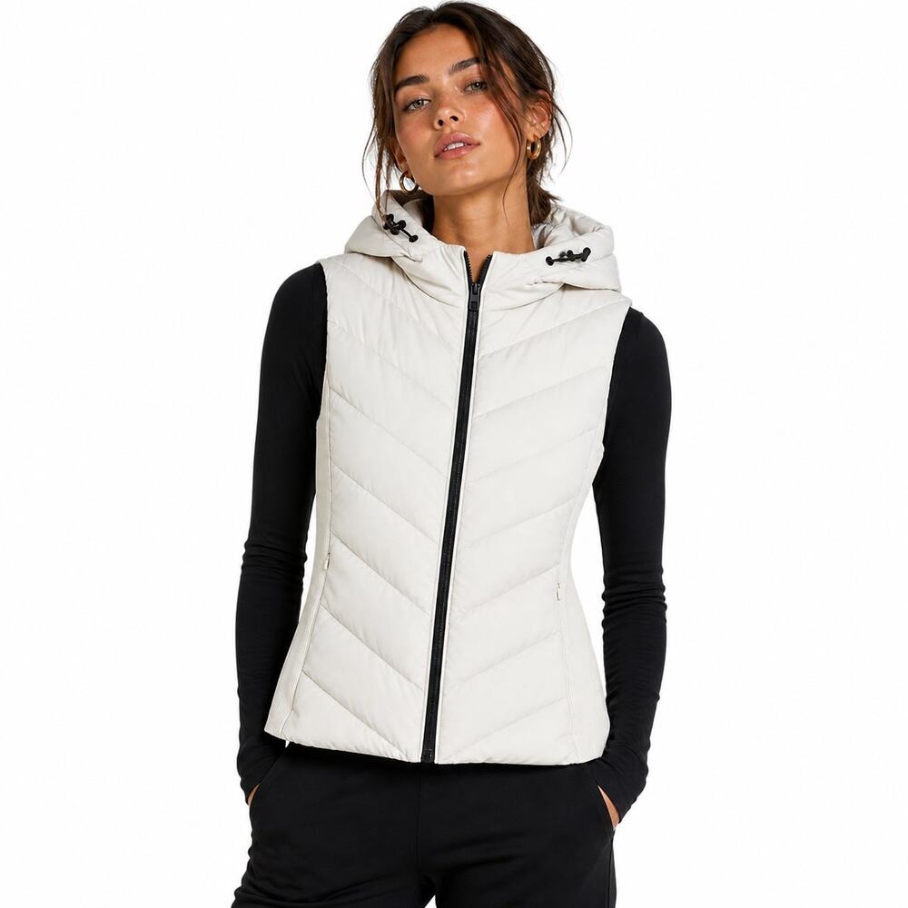Zara Cream Quilted Hooded Puffer Vest – Women’s Large